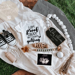 I'm proof daddy's isn't always golfing | Gender neutral | digital pregnancy announcement | social media post | funny golf theme pregnancy