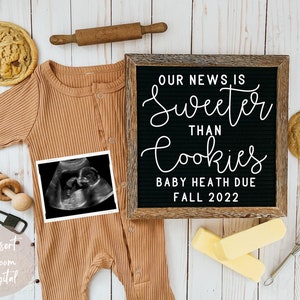 Our news is SWEETER than COOKIES | Digital pregnancy announcement | gender neutral | baking pregnancy | bun in the oven | simple pregnancy