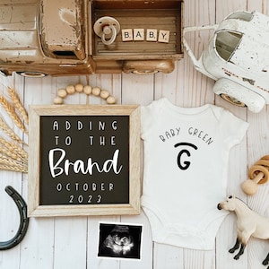 Adding to the brand | Custom brand Digital pregnancy announcement | farm baby | horse theme | Western baby | western brand baby announcement