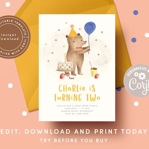 Printable Teddy Bear Picnic Invitation, Digital Bear Birthday Party, Birthday Party Invite, Childrens Party Invitation, Digital Invitation