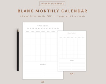 Blank Monthly Calendar printable - Etsy