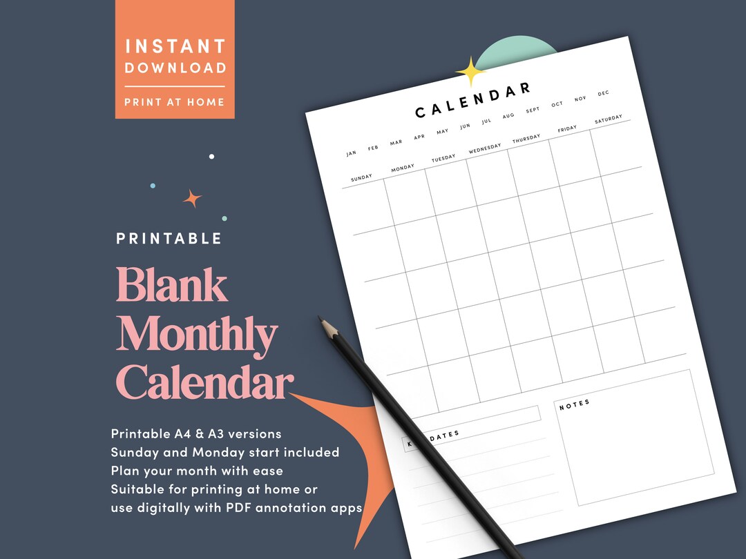 Blank Monthly Calendar Portrait Template, Printable Calendar Blank ...