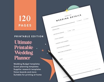 Printable Wedding Planner, DIY Wedding Planner Kit, Wedding Organizer Template, Wedding Journal, Wedding To Do List, Engagement Gift