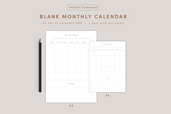 Blank Monthly Calendar Portrait Template, Printable Calendar Blank, Blank Calendar, Minimalist Calendar, Calendar Template, A4 and A3 - Etsy blank-monthly-calendar-portrait-template-printable-calendar-blank-blank-calendar-minimalist-calendar-calendar-template-a4-and-a3-etsy