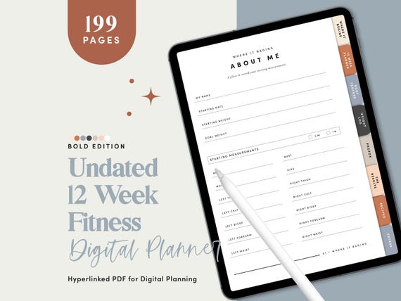 Digital Fitness Planner Goodnotes, Fitness Planner iPad, Fitness Journal for Goodnotes, 12 Week Weight Loss Tracker, Fitness Tracker- CDDIG