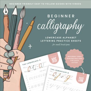 Beginners Calligraphy Lowercase Alphabet Practice Sheets, Calligraphy Practice, Printable Brush Lettering Worksheet, Brush Calligraphy Guide