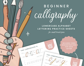 Beginners Calligraphy Lowercase Alphabet Practice Sheets, Calligraphy Practice, Printable Brush Lettering Worksheet, Brush Calligraphy Guide