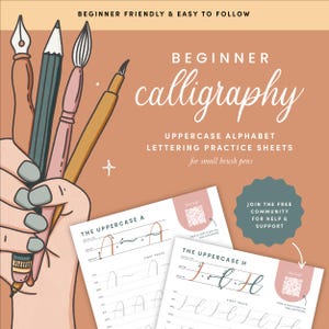 Beginners Calligraphy Uppercase Alphabet Practice Sheets, Calligraphy Practice, Printable Brush Lettering Worksheet, Brush Calligraphy Guide