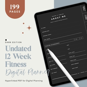 Dark Mode Digital Fitness Planner Goodnotes, Fitness Planner iPad, Fitness Journal, 12 Week Weight Loss Tracker, Meal Tracker- CDDIG