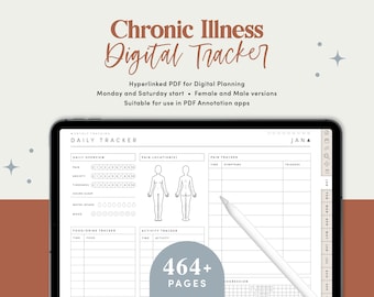 Chronische ziekteplanner, pijntracker-goodnotes, chronische pijnplanner, symptomentracker, menstruatietracker, iPad Health Tracker - CDDIG