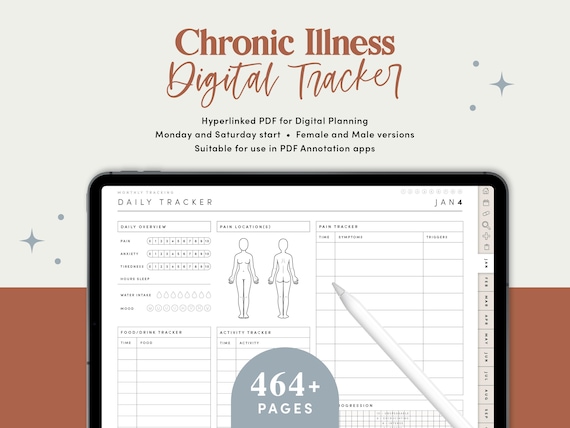 Chronic Illness Planner, Pain Tracker Goodnotes, Chronic Pain Planner, Symptoms Tracker, Period Tracker, Health Tracker iPad - CDDIG