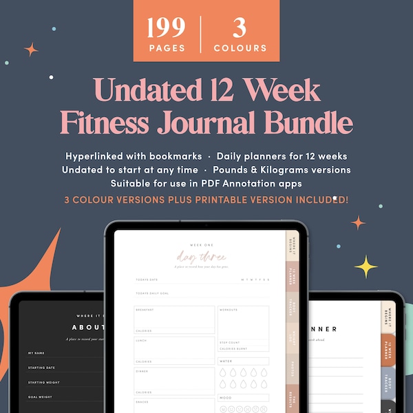 Bundle Digital Fitness Planner Goodnotes, Fitness Planner iPad, Fitness Journal Goodnotes, 12 Week Weight Loss Tracker, Fitness Log - CDDIG