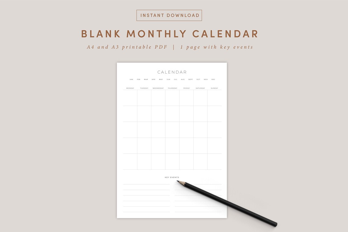 Blank Monthly Calendar Portrait Template Printable Calendar - Etsy UK