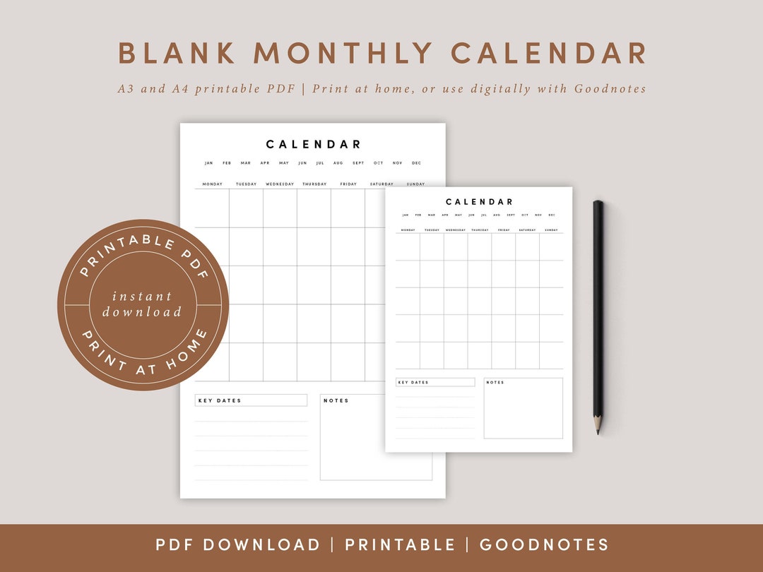 Blank Monthly Calendar Portrait Template, Printable Calendar Blank ...