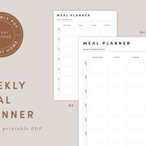 Printable Weekly Meal Planner, A4 A5 Printable Meal Planner, Weekly ...