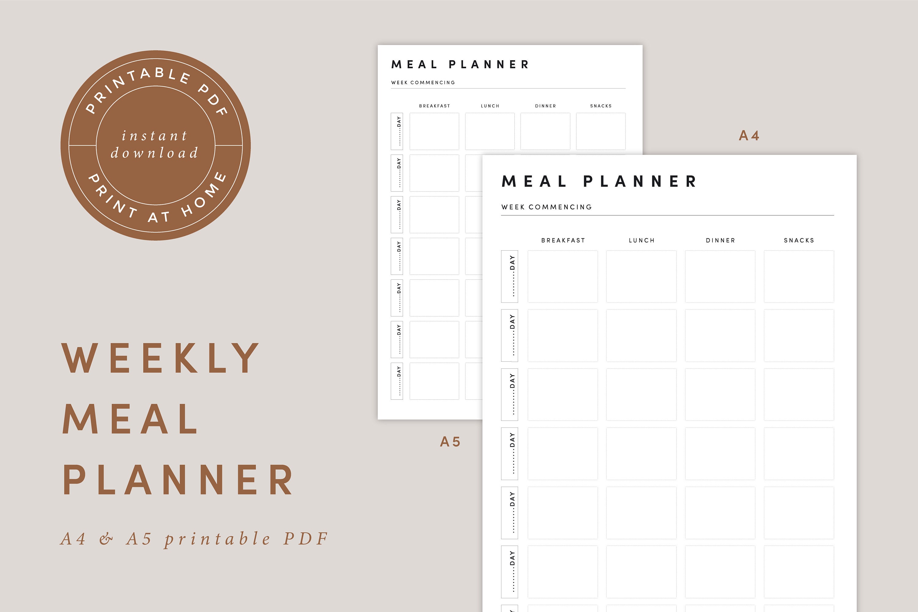 Printable Weekly Meal Planner, A4 A5 Printable Meal Planner, Weekly ...