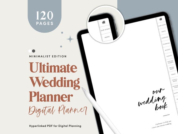 Clean Digital Wedding Planner, iPad Wedding Planner, Wedding Goodnotes, Wedding To Do List, Wedding Checklist, Wedding Planner Kit - CDDIG