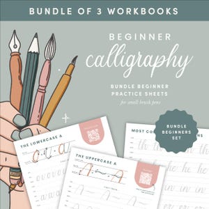 Beginners Calligraphy Bundle Practice Sheets, Calligraphy Practice, Printable Brush Lettering Worksheet Bundle, Brush Calligraphy Guide