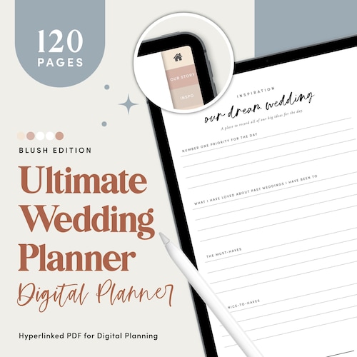 Téléchargement numérique de l'organisateur de mariage Goodnotes | Modèle de mariage minimaliste avec suivi du budget, tableau de visualisation, liste de contrôle, organiseur PDF pour iPad