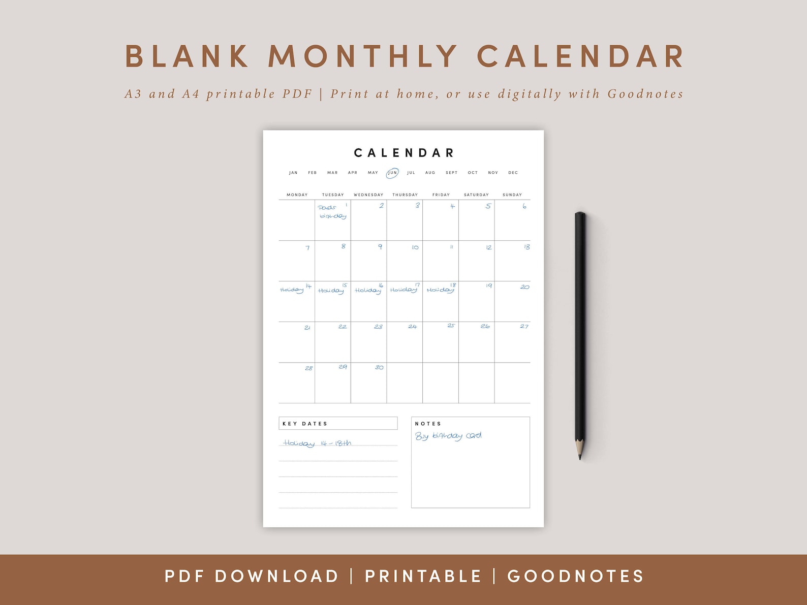 Blank Monthly Calendar Portrait Template, Printable Calendar Blank ...