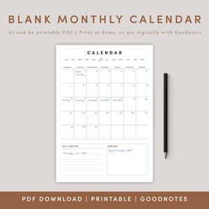 Blank Monthly Calendar Portrait Template, Printable Calendar Blank ...