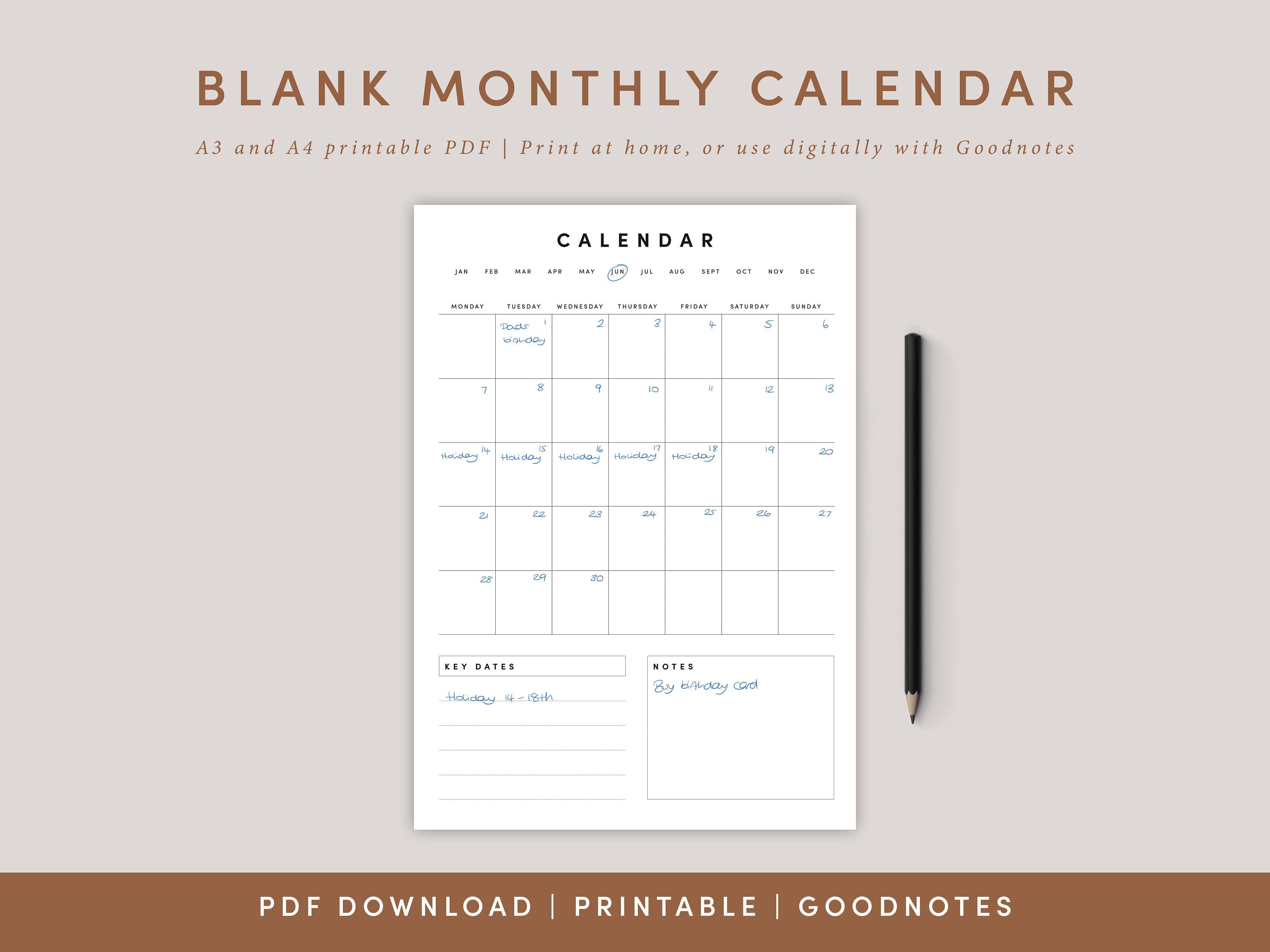 Blank Monthly Calendar Portrait Template, Printable Calendar Blank ...