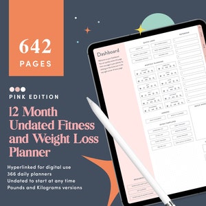 Blush Pink Minimalist Yearly Digital Fitness & Weight Loss Planner Goodnotes Fitness Planner For iPad Weight loss exercise Journal Goodnotes