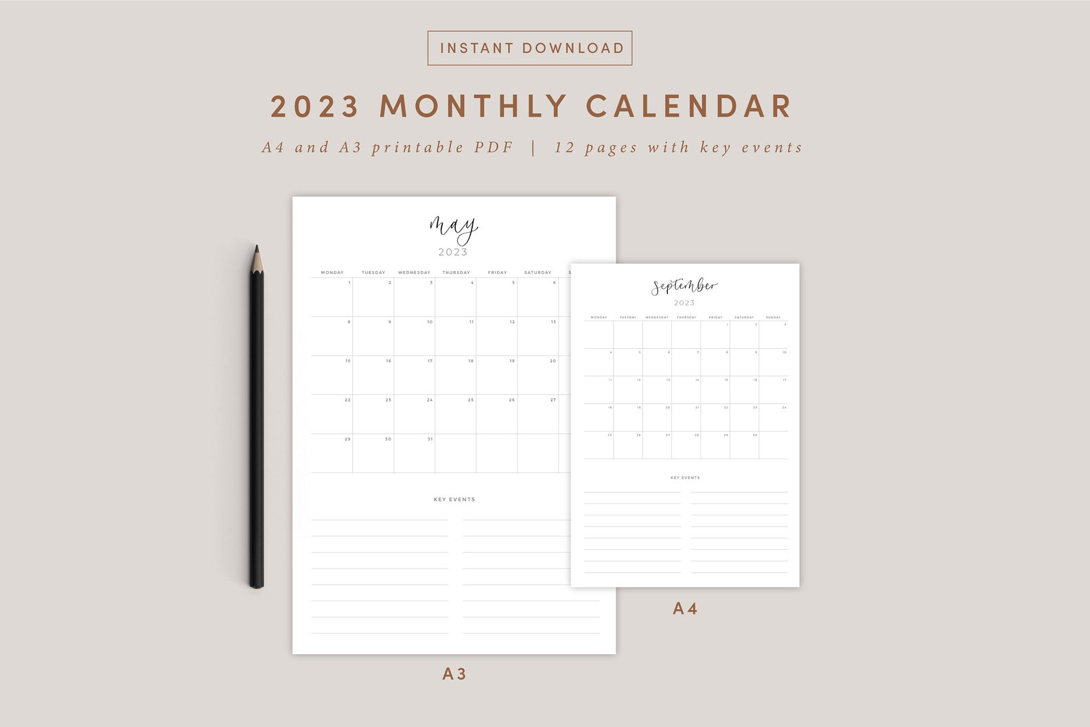 2023 Monthly Calendar Portrait Printable Calendar Year - Etsy España