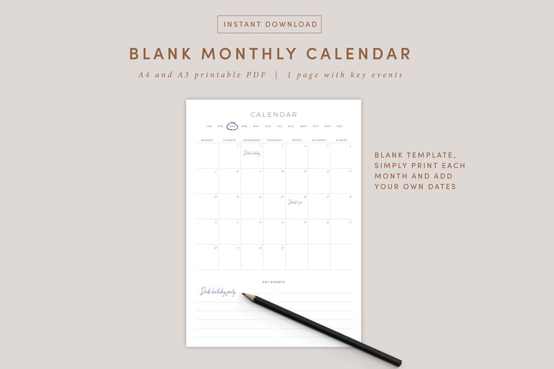 Blank Monthly Calendar Portrait Template Printable Calendar - Etsy UK