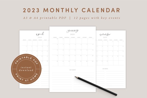 2023 Monthly Calendar Portrait Printable Calendar Year - Etsy