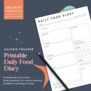 Printable Daily Food Diary, A4 A5 Printable Daily Food Journal, Minimalist Daily Calorie Tracker, Daily Calorie Counting, Food Diary, PDF