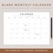 Blank Monthly Calendar Landscape Template, Printable Calendar Blank ...