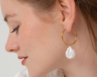 Coin Pearl Bridal Earrings - Statement Wedding Earrings
