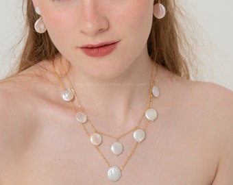 Coin Pearl Necklace • Handmade Necklace • 14k Gold Filled Chain • Cultured Coin Pearls Pendant