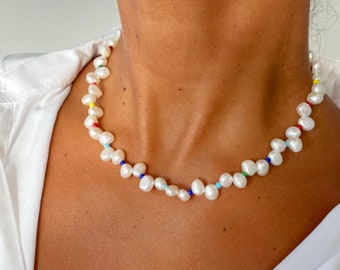 Colourful Beads & Pearls Necklace