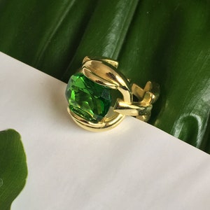 Emerald Green Gold Plated Statement Ring 18k Gold Plated Adjustable Ring Cocktail Ring Mothers Day Gift Gift for Her image 3