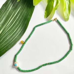 Ivy Necklace Green Beads and Pearl Handmade Freshwater Pearl and Bead Necklace Magnet Clasp Fastening Gift for Him & Her image 3