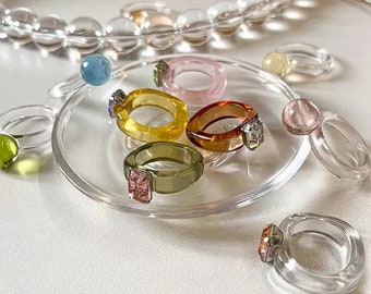 Retro Vintage Transparent Resin Rings • Acrylic Resin Ring  • Fashion Ring
