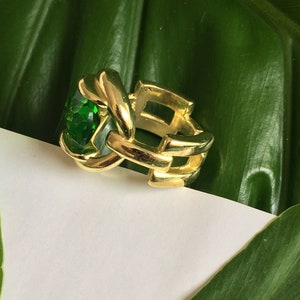 Emerald Green Gold Plated Statement Ring 18k Gold Plated Adjustable Ring Cocktail Ring Mothers Day Gift Gift for Her image 4