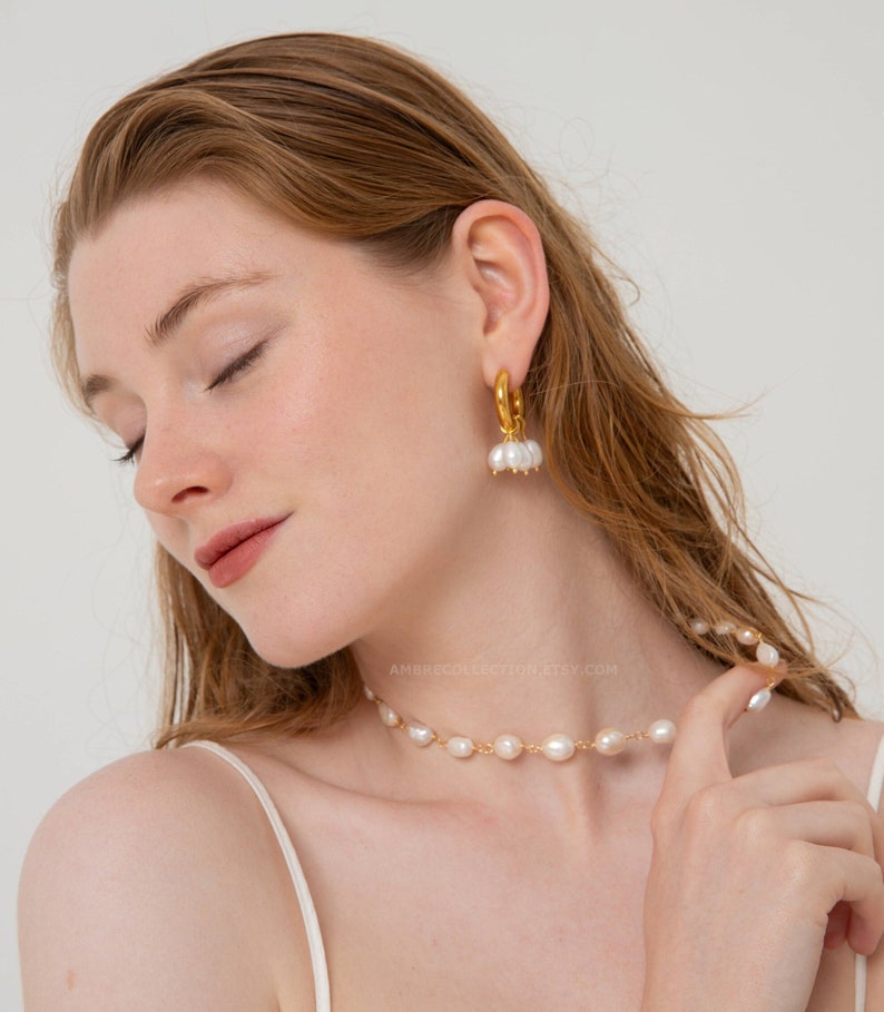 Pearl & Gold Hoop Earrings image 1