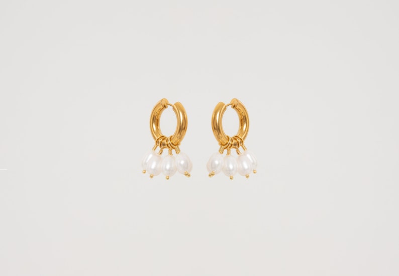 Pearl & Gold Hoop Earrings image 2