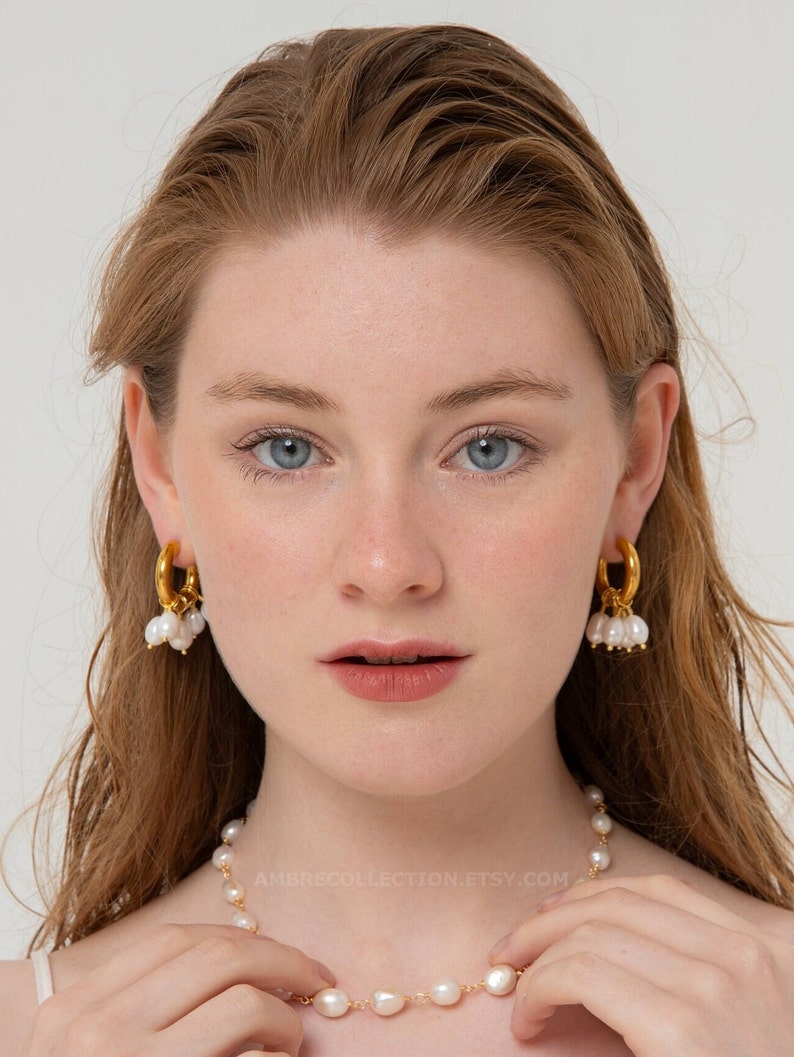 Pearl & Gold Hoop Earrings image 3
