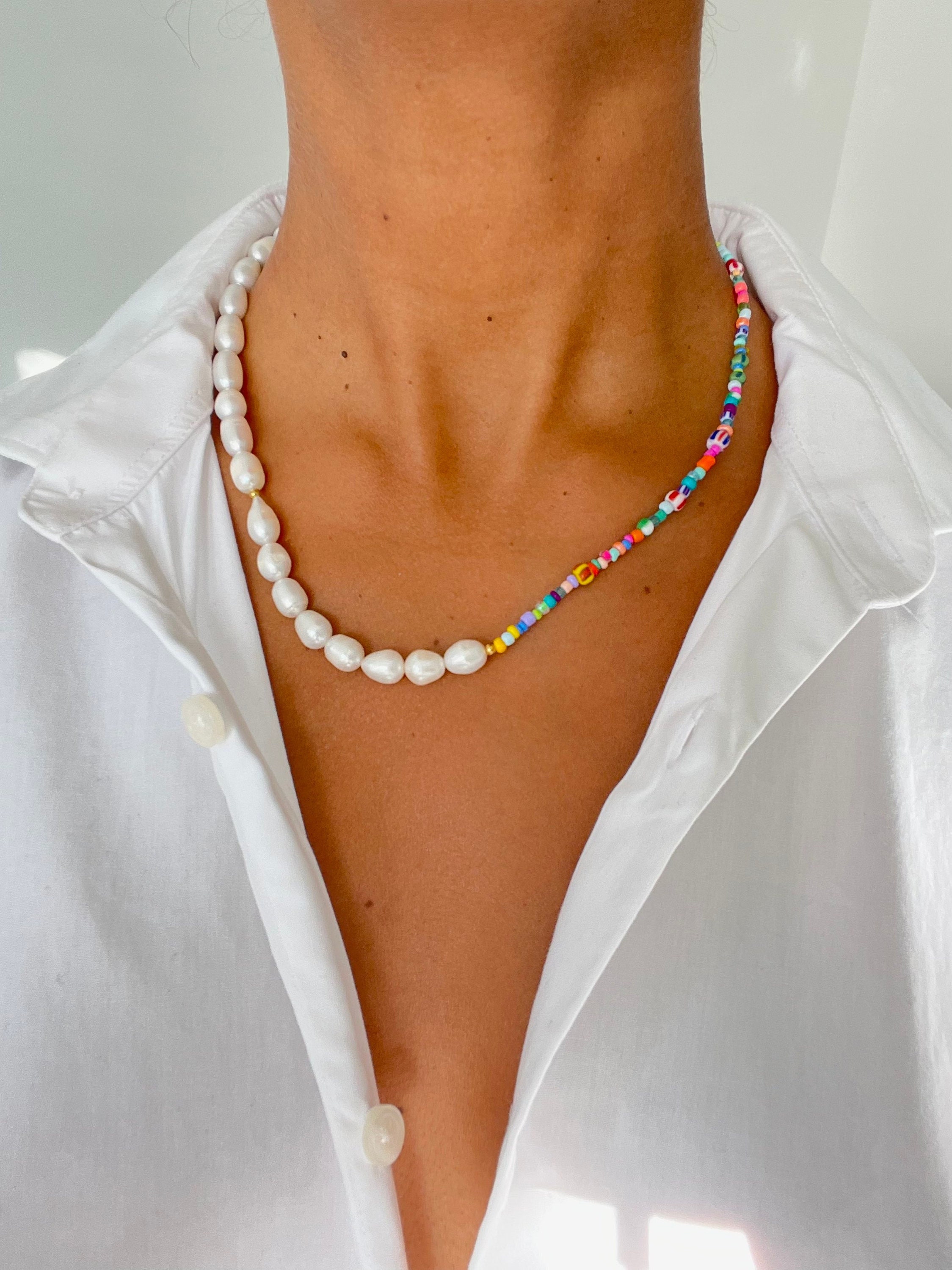 Half Pearl Half Bead Necklace Etsy Israel