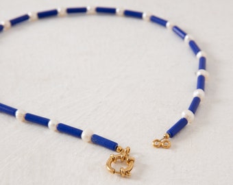 Ultramarine-Blue Bead & Pearl Necklace