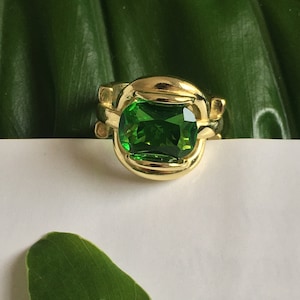 Emerald Green Gold Plated Statement Ring 18k Gold Plated Adjustable Ring Cocktail Ring Mothers Day Gift Gift for Her image 5