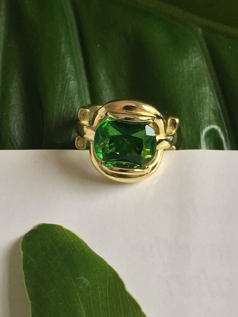 Emerald Green Gold Plated Statement Ring 18k Gold Plated Adjustable Ring Cocktail Ring Mothers Day Gift Gift for Her image 5
