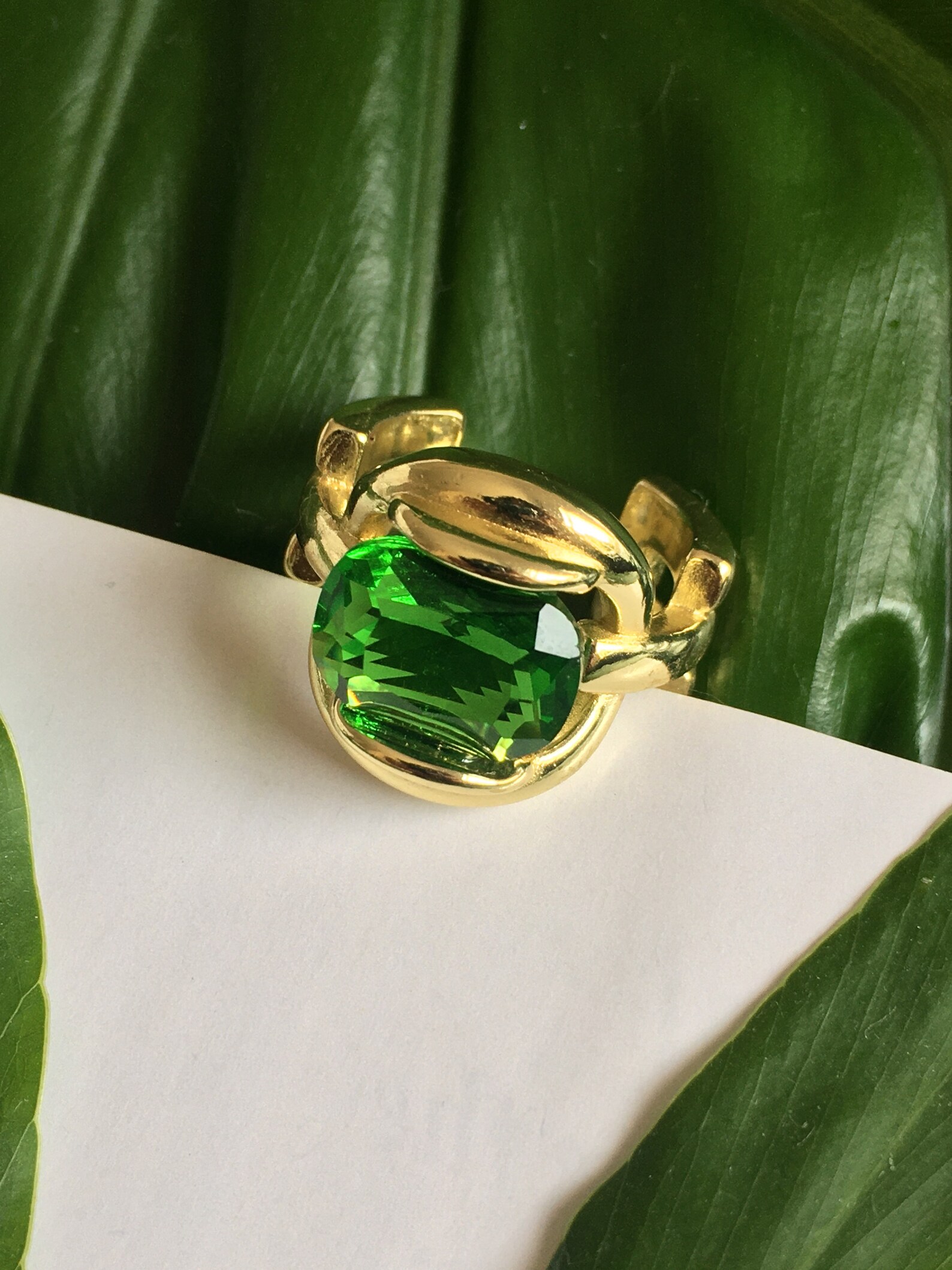 Emerald Green Gold Plated Statement Ring 18k Gold Plated Etsy