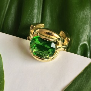 Emerald Green Gold Plated Statement Ring 18k Gold Plated Adjustable Ring Cocktail Ring Mothers Day Gift Gift for Her image 6