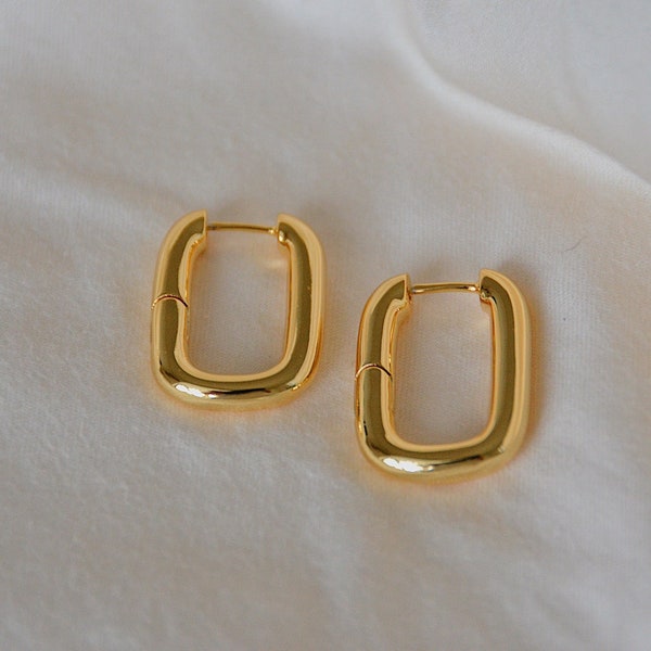 Gold Square Hoop Earrings - Rectangular Gold Hoop Earrings - Oval Gold Hoops - Gift