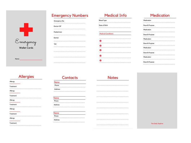 Emergency Wallet Card Emergency ID Card Information Card Etsy